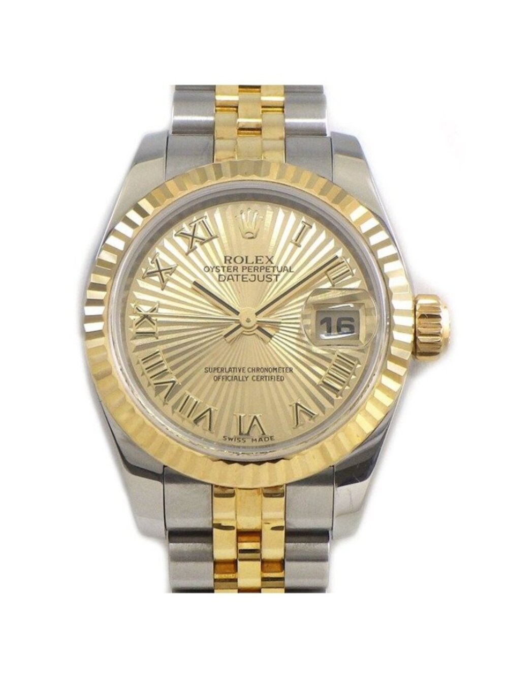 Rolex Watch Datejust Champagne Sunbeam Dial Roman Index Date 18K Yellow Gold SS